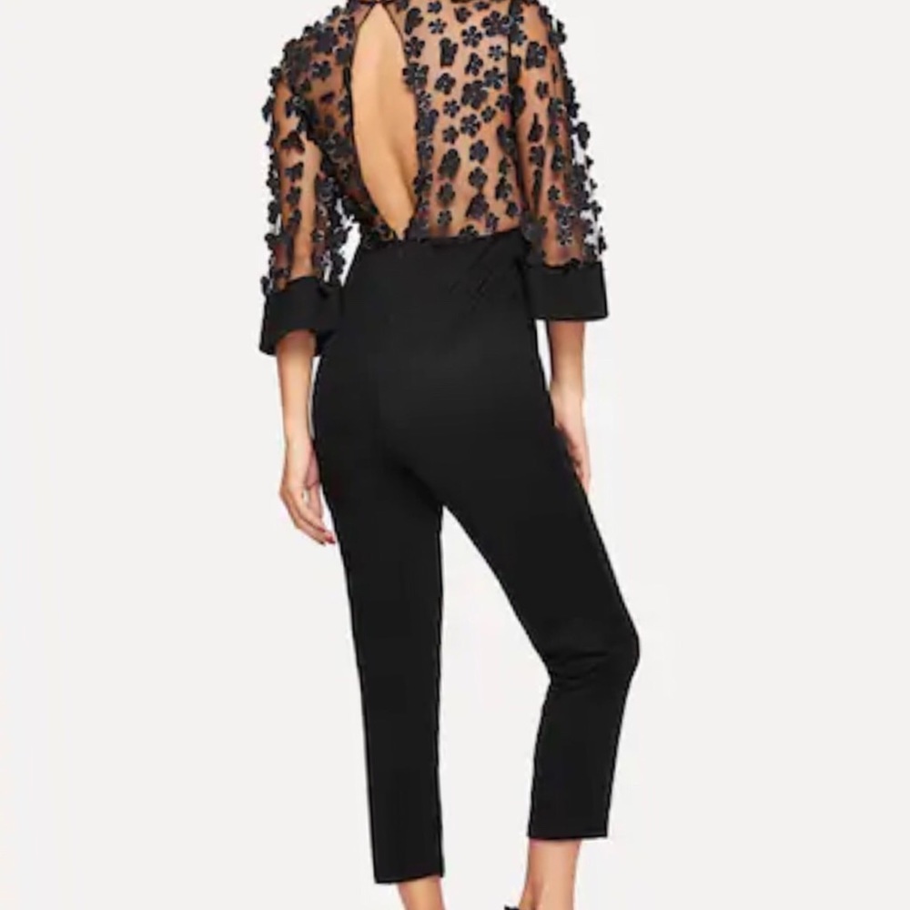 Embellished Open Back Mesh Flower Jumpsuit - Picture 3 of 5